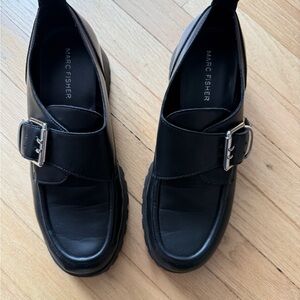 Marc Fisher Black Loafers with Silver Buckle